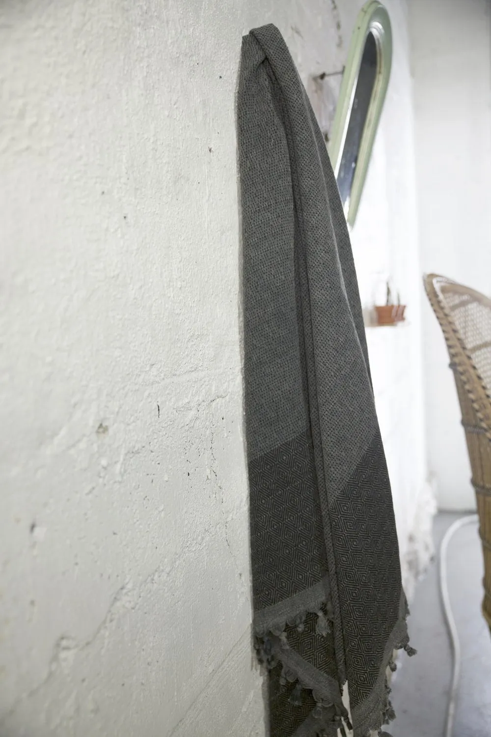 Diamond Large Pestemal Throw in Black Stone