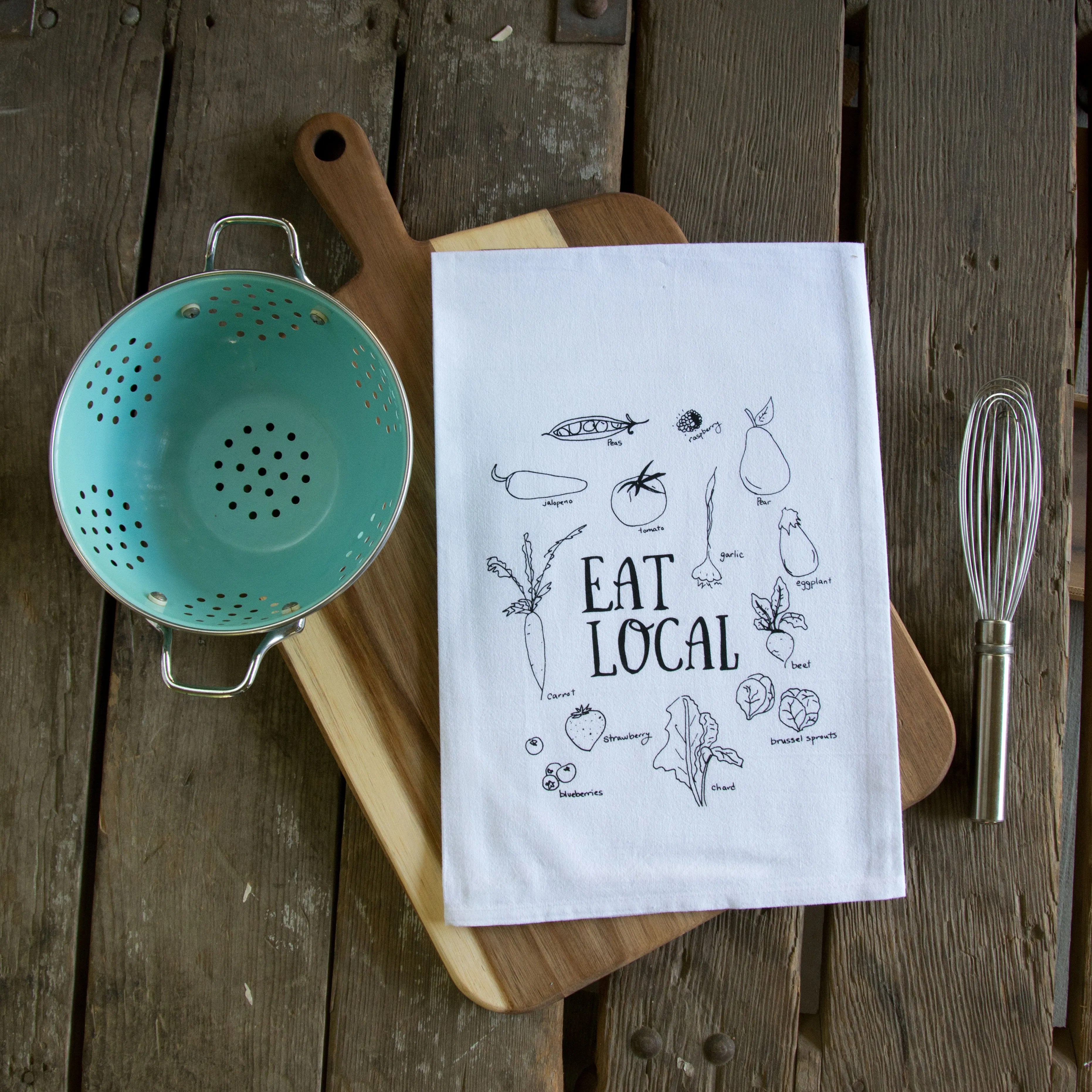 Eat Local Tea Towel, Screen Printed flour sack towel