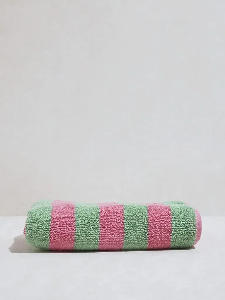 Westside Home Green Self-Striped Face Towels (Pack of 2)